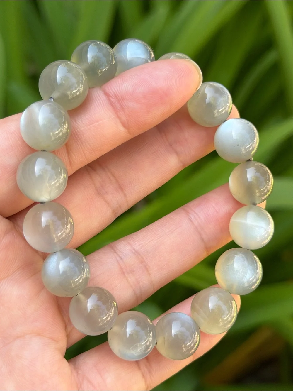 12mm Natural Flashy Gray Moonstone Beaded Stretch Bracelet 2034